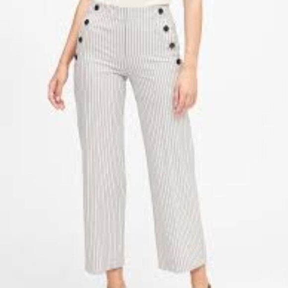 Banana Republic Wide Legged Cropped Sailor Pants White Navy Size 2 - Picture 10 of 10